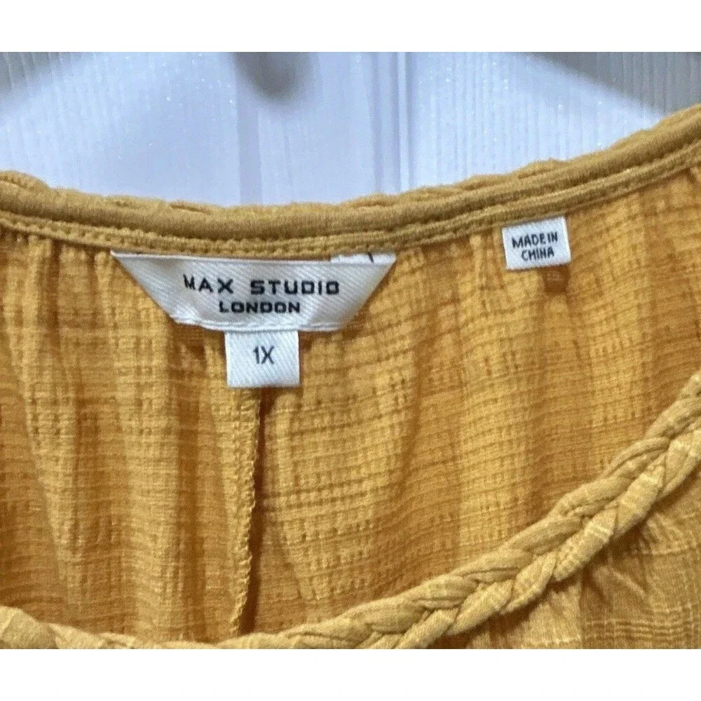 Max Studio London Yellow Knit Round Neck Short Sleeve Pullover Blouse 1X 0084 - Picture 3 of 12